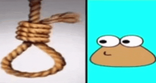 a picture of a rope hanging next to a picture of a cartoon character .