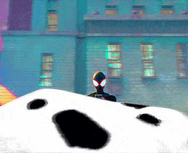 a drawing of a spider-man standing in front of a building