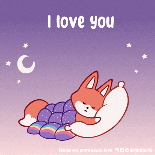 a cartoon of a fox sleeping with the words " i love you " on the bottom