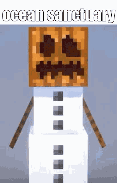 a minecraft snowman with a pumpkin on his head