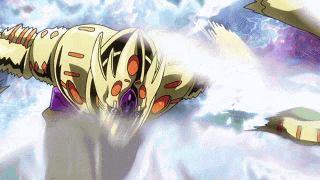a cartoon character is flying through the air with a purple and orange head