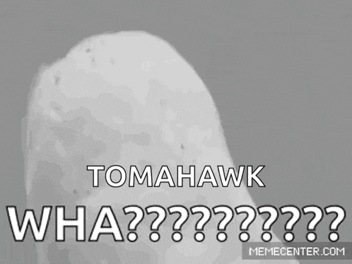 a black and white photo of an owl with its mouth open and the words tomahawk wha written on it .