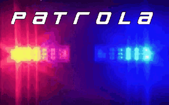 a pixel art of a purple and blue background that says patrola