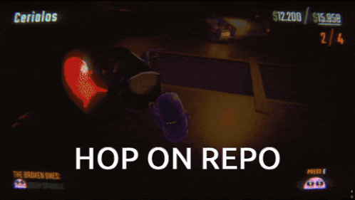 a screen shot of a video game with the words hop on repo