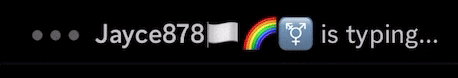 jayce878 is typing on a black background with a rainbow and a female symbol