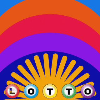 a colorful background with lotto balls and a rainbow