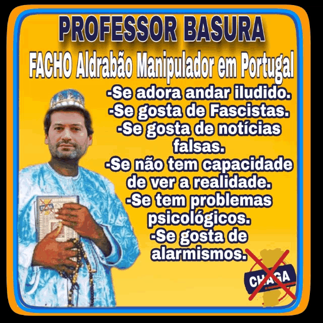 a cartoon of a man holding a book with the words professor basura on top