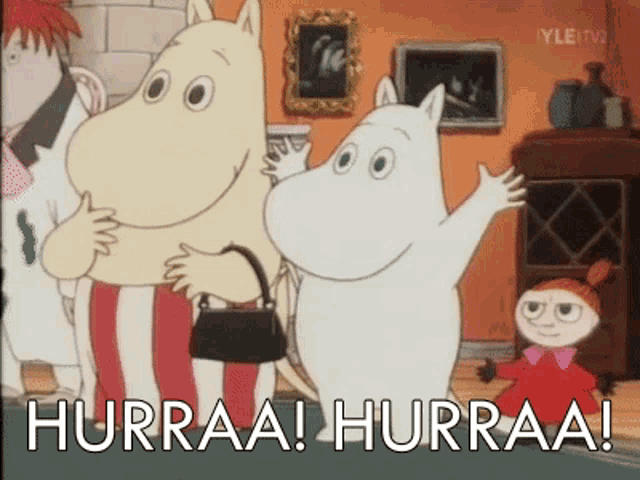 a cartoon says hurraa hurraa on the bottom