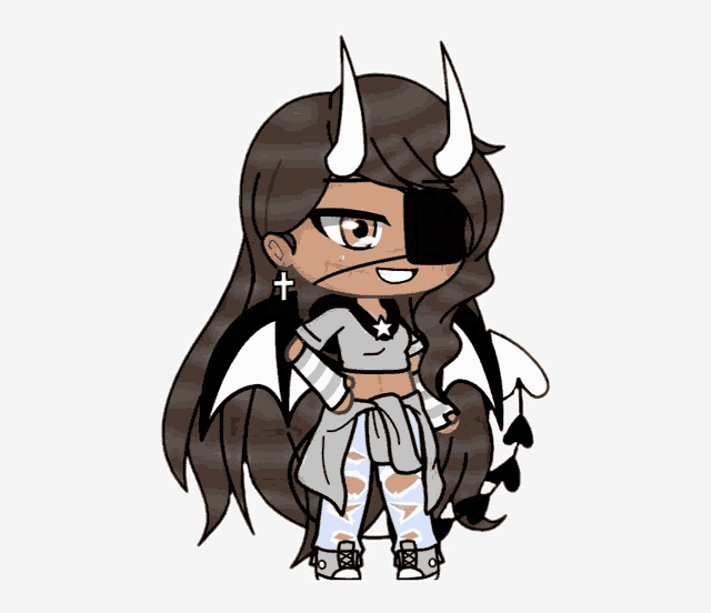 a drawing of a girl with horns and a cross around her neck