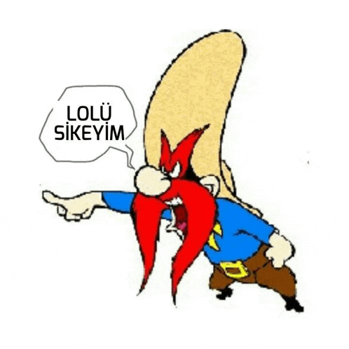 a cartoon character with a speech bubble that says ' lolu sikeyim ' on it