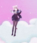 a girl is holding a star in her hand while dancing in front of a pink background .