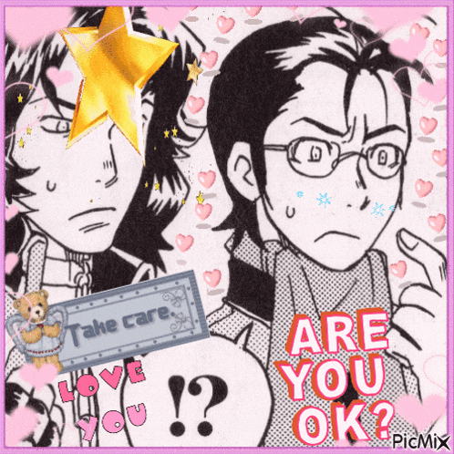 a picture of two anime characters with the words " are you ok "