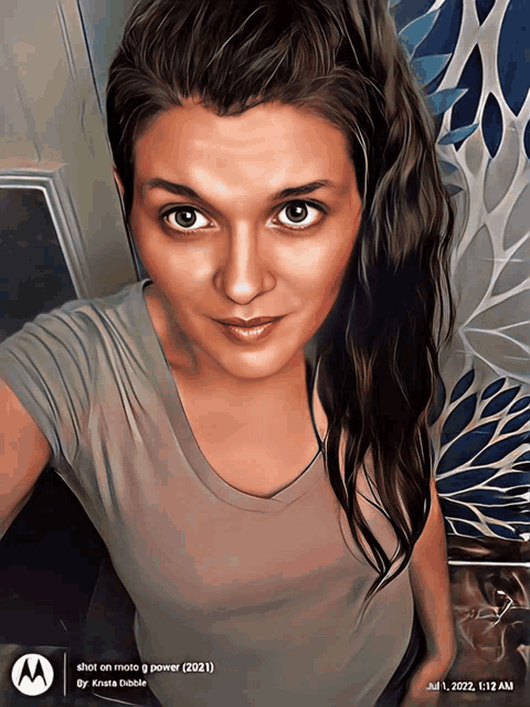 a drawing of a woman with a motorola logo on the bottom