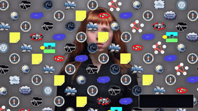 a girl with red hair is surrounded by stickers including one that says " aetism "