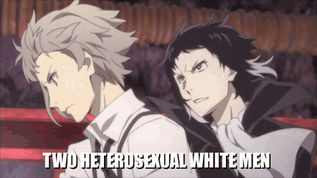 two heterosexual white men standing next to each other on a poster