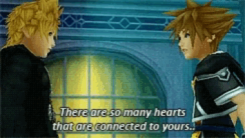 two video game characters are talking to each other and one of them says there are so many hearts that are connected to yours .