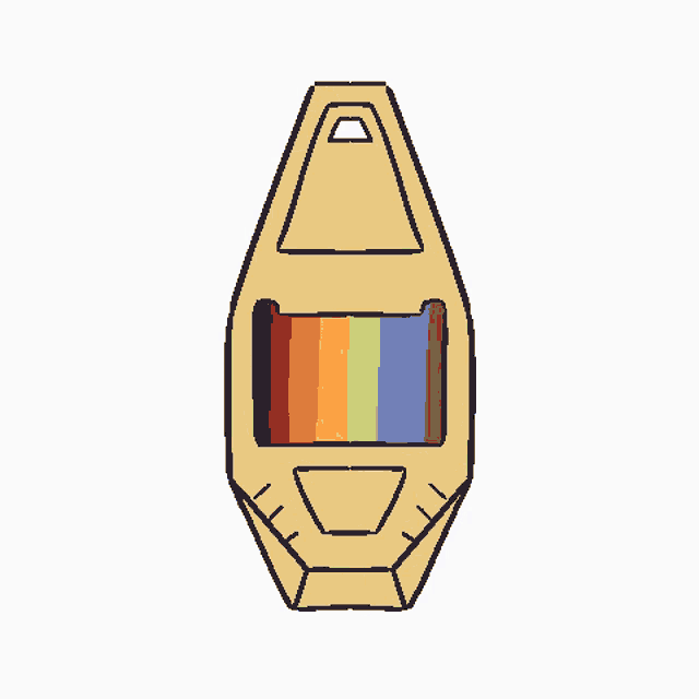 a drawing of a rainbow colored object with a hole in the middle on a white background