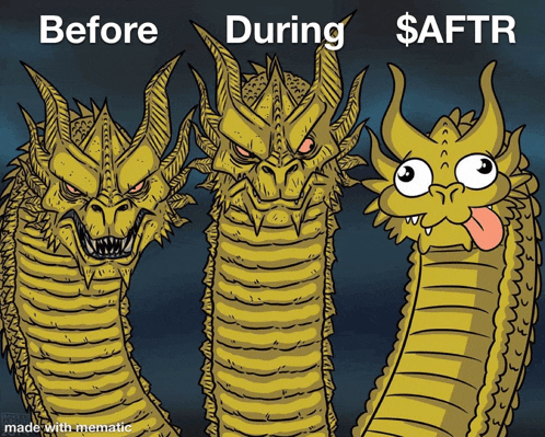 a cartoon of three dragons with the words before during and $aftr