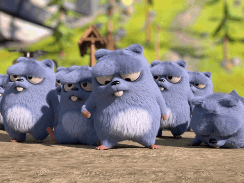 a group of cartoon ground squirrels standing in a line