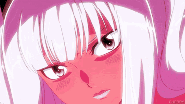 a close up of a girl 's face with cherry written in the corner
