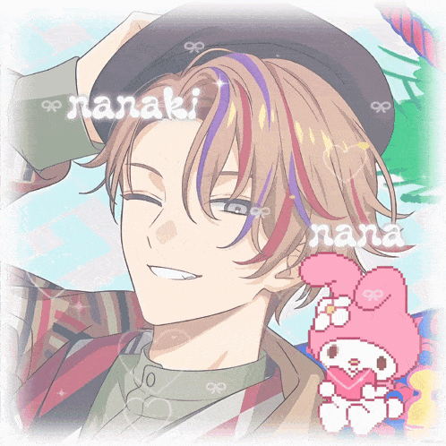 a drawing of a boy with the name nanaki on his head