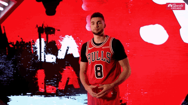 a basketball player wearing a bulls jersey with the number 8 on it