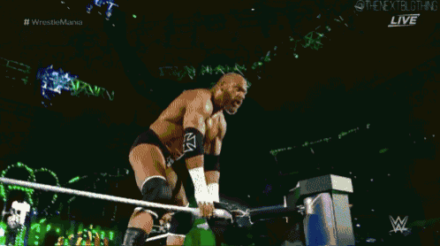 a wrestler is giving a thumbs up during a live wrestling match