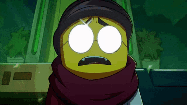 a cartoon character with a scarf around his neck