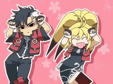 a boy and a girl are standing next to each other on a pink background with flowers .