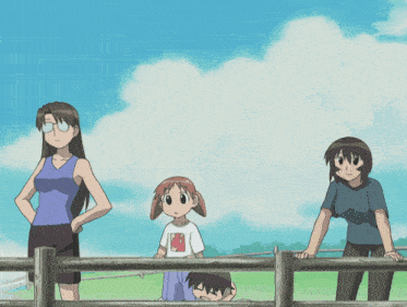 a group of cartoon characters standing next to each other with one wearing a shirt that says ' nk ' on it