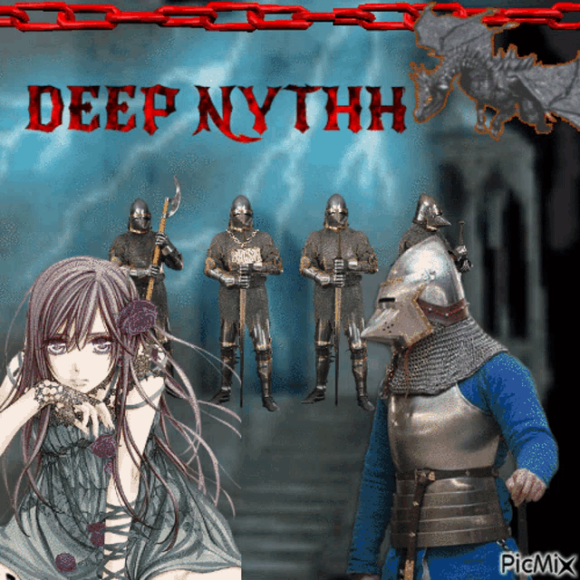 a picture of a girl and a knight with the words deep mythh