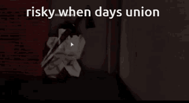 a video game character with a knife in his hand and the words risky when days union on the bottom