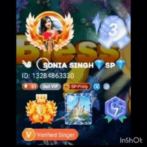 a screenshot of sonia singh 's profile on a game