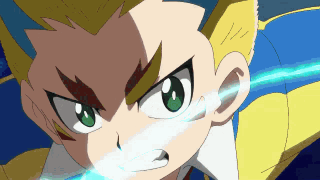 a close up of a cartoon character 's face with green eyes