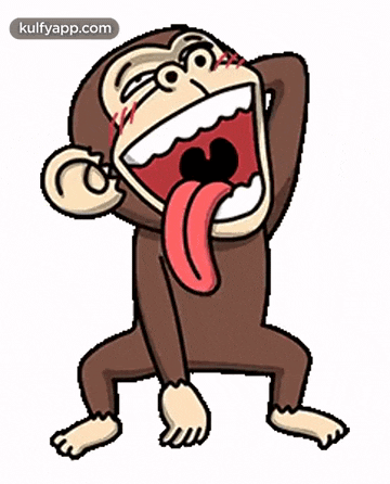 a cartoon monkey with its tongue hanging out is laughing .
