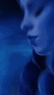 a painting of a person 's face with a purple and blue background
