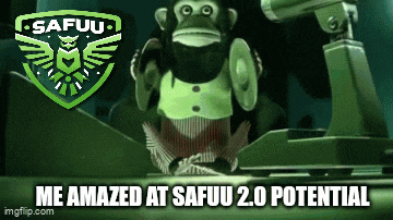 a cartoon monkey with the words me amazed at safuu 2.0 potential