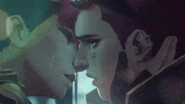 a man and a woman are kissing with the letter i on their faces