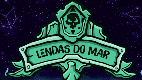 a logo for lendas do mar shows a skull and a banner