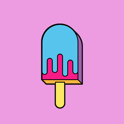 a colorful popsicle with blue and pink ice cream on a pink background