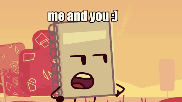 a cartoon drawing of a crayon and a cube with the words me and you below them