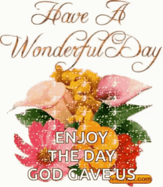a picture of flowers with the words " have a wonderful day enjoy the day god gave us " on it