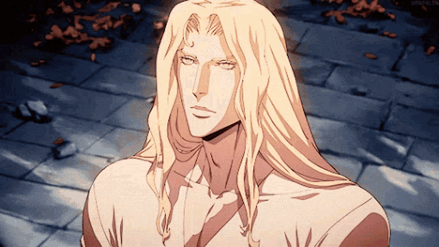 a drawing of a man with long blonde hair and blue eyes