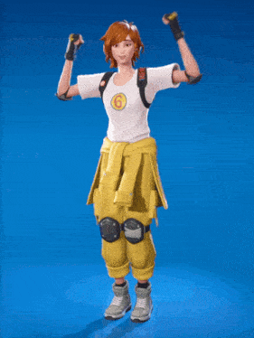 a person wearing yellow pants and a white shirt with a number 6 on it