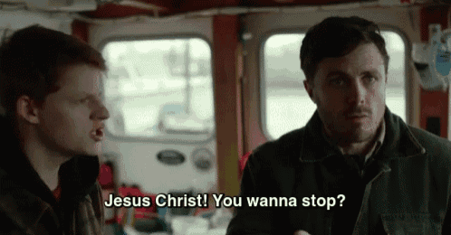 a man says jesus christ you wanna stop in front of another man