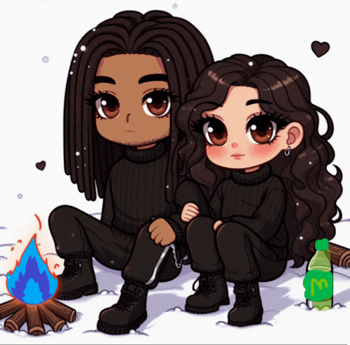 a man and a woman are sitting next to each other with a sprite bottle in the background