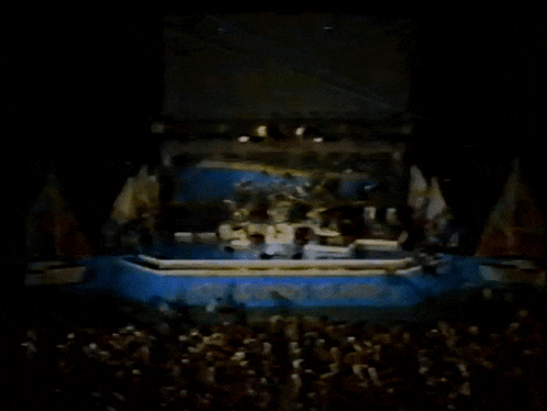 a crowd of people watching a concert with a sign that says ' a night spent in paradise '