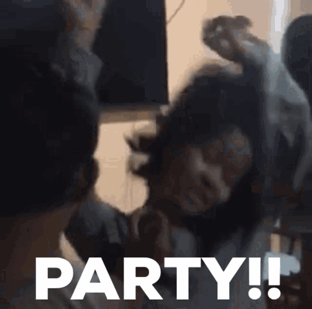 a group of people are dancing and the words party are visible