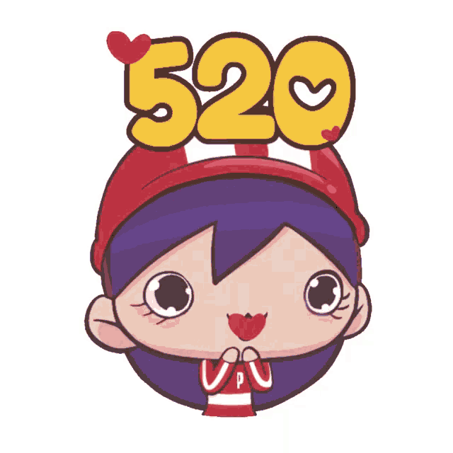 a cartoon girl with a heart on her face and the number 520 above her