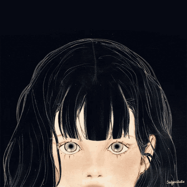 a drawing of a woman 's face with the name saigonlulu on the bottom right